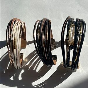 Vintage multi strand leather Stylish Multi-Strand Bracelets magnetic closure o/s